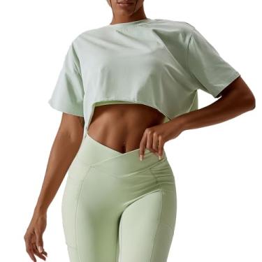 Imagem de Dxcaicc Conjuntos de duas peças Caicc para mulheres, camisetas curtas com shorts de cintura alta,Green,M