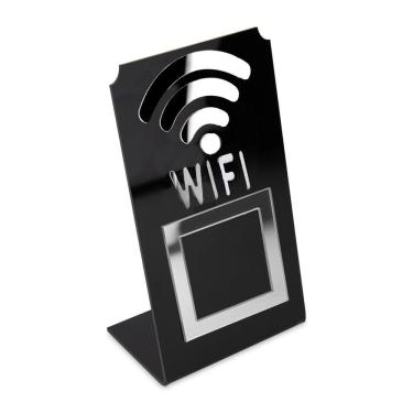Imagem de Placa Wifi QR Code Display Acrílico de Mesa Balcão Preto Cor:Preto e Prata
