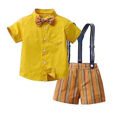Imagem de Terno de verão para meninos camisa colorida manga curta shorts gravata borboleta terno de desempenho moda roupas de verão para bebês meninos, A, 5-6 Anos