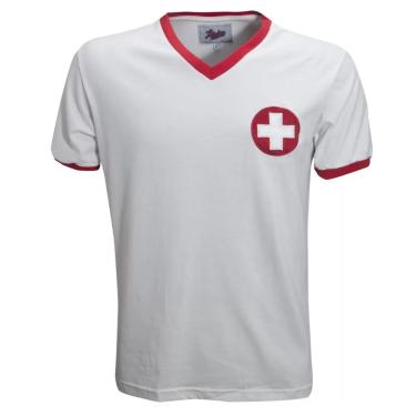 Imagem de Camisa Liga Retrô Suíça 1970's Masculina - Branco e Vermelho
