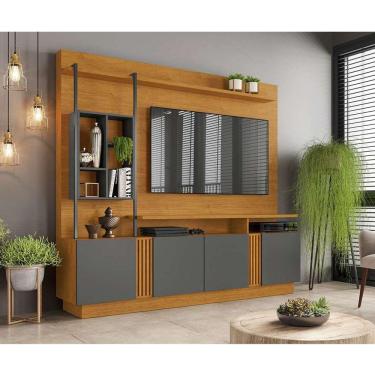 Imagem de estante para home theater e tv até 65 polegadas fortuna 4 pt cinamomo e grafite