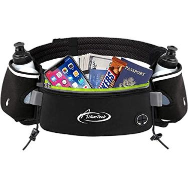 Imagem de AiRunTech Cinto de corrida de hidratação com garrafas, design Zero Bounce para corrida, triatlo, maratona, 10K, 5K, ajuste de trilha para a maioria dos smartphones (2 frascos de 290 ml)