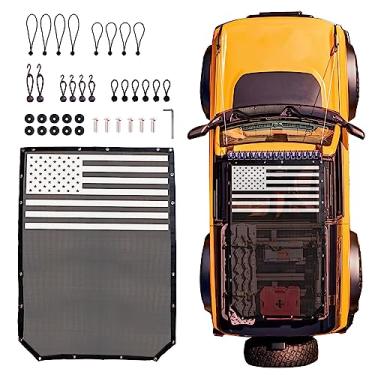 Imagem de RERPRO Para-sol compatível com 2021 2022 2023 2024 2025 novo Ford Bronco 2 portas para-sol biquíni top telhado Bimini malha macia acessórios externos, bloqueia o ruído do vento UV, preto com bandeira