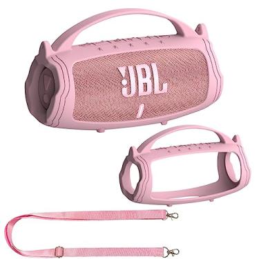 Imagem de JCHPINE Capa de silicone para alto-falante Bluetooth portátil JBL Charge 5, suporte protetor para acessórios de alto-falante JBL Charge 5 (capa rosa, não serve para a versão Wi-Fi)