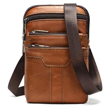 Imagem de Bolsa de ombro para celular masculina, bolsa de cinto de couro PU para smartphone, bolsa retrô com vários bolsos de couro para celular, bolsa de cinto, coldre transversal, bolsa de quadril com