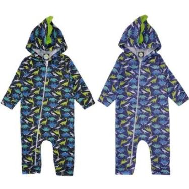 Imagem de 2 Macacão Bebê Menino Longo Inverno moletom Flanelado Punhos Ziper Capuz interativo 3D Roupa Frio-Masculino