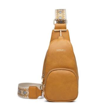 Imagem de AIJIEKE Bolsa tiracolo para mulheres, bolsa tiracolo para mulheres, bolsa pequena de couro vegano, pochete pequena, viagem caminhada, Marrom, Transversal