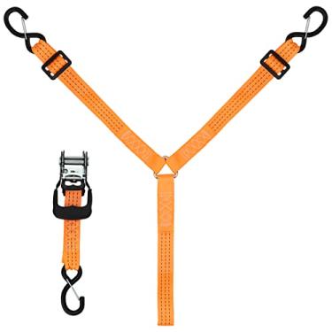 Imagem de Tira de pneu sobressalente, catraca em Y de 3 pontos para UTV, ATV, suporte de teto para cama de caminhão, suporte de pneu sobressalente, tira ajustável de 1,5" de largura sobre a roda com 3 ganchos de clipe de segurança