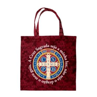 Imagem de Bolsa Sacola Ecobag Tecido Oxford Com Entretela Estampa Sublimada Medalha De São Bento Vermelha