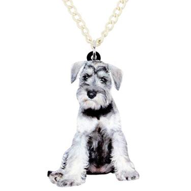 Imagem de DOWAY Pingente de acrílico fofo mini colar Schnauzer para cães, joias para animais de estimação, decoração para mulheres, meninas, presentes de festa, Acrílico, Arenito