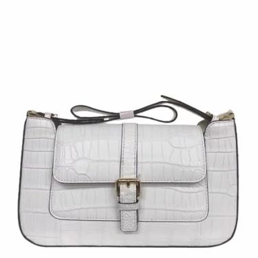 Imagem de Bolsa feminina exótica de couro de crocodilo genuína, bolsa de ombro única feminina de couro de jacaré autêntico, Branco, 26cm(Width) x 16cm(Height) x 4.5cm(Deep)