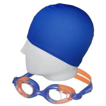 Imagem de Kit Natação Speedo Óculos Jr Olympic + Touca Tecido 4 a 12 anos (óculos laranja/cristal + touca apvd)