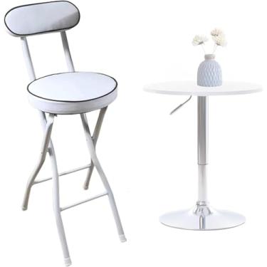 Imagem de Banco de bar dobrável acolchoado, cadeira alta redonda dobrável, banco de balcão de cozinha com encosto e apoio para os pés, uma cor, 55 cm/22 polegadas