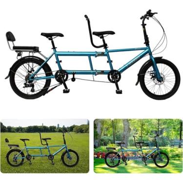 Imagem de Bicicleta tandem para ciclismo, bicicleta clássica tandem adulto beach cruiser, rodas de 20 polegadas, bicicleta dobrável cidade tandem, três lugares, ajustável de 7 velocidades, carga máxim