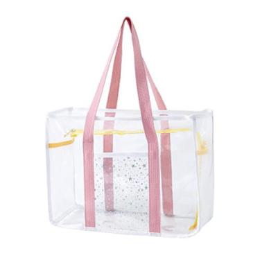 Imagem de rockible Bolsa tote transparente de praia, bolsa de ombro transparente feminina em pvc grosso, bolsa feminina, ROSA
