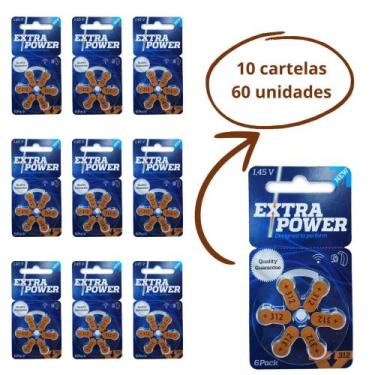 Imagem de 60 Baterias / Pilhas Para Aparelho Auditivo - Tamanho 312 - Extra Powe