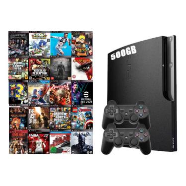 Imagem de Sony Playstation 3 Slim 500gb + 2 Controles + 50 Jogos + Nf-e + Garantia + Pes23 + Minecraft ++ PlayStation 3