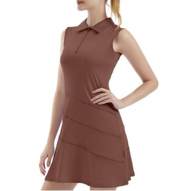 Imagem de FKEEP Vestidos esportivos femininos de golfe com zíper e gola V com shorts e bolso para treino atlético, 06 Marrom, M