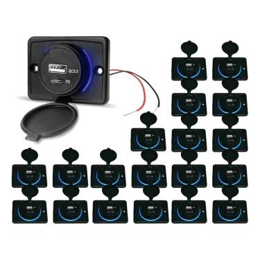 Imagem de Kit 20 Carregador de Celular Automotivo 1 USB + 1 USB Power C/ Moldura - RS-1113U BR