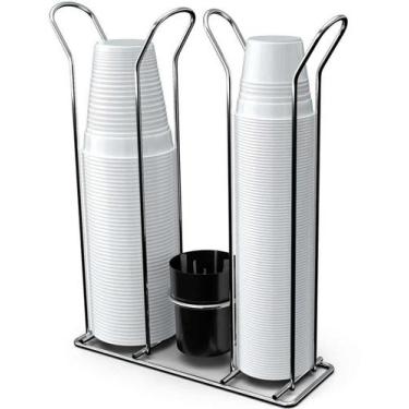 Imagem de Porta Copos Descartável Suporte Inox 80 E 200ml Dispenser Organizador