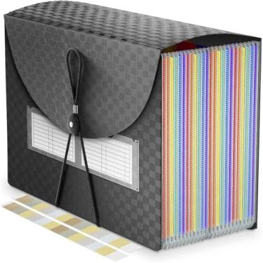 Imagem de Organizador de arquivos sanfonado com 25 bolsos, pastas expansíveis, organizador de documentos de plástico, papel tamanho A4/carta, caixa de arquivo portátil, 2 abas, padrão de grade atualizado