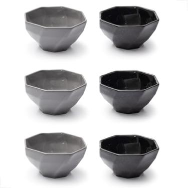 Imagem de Conjunto Bowl de Cerâmica 350ml 6 peças Design Sofisticado e Moderno Alta Durabilidade Ideal para Sopas, Cereais, Saladas, Sobremesas (Preto/Cinza)
