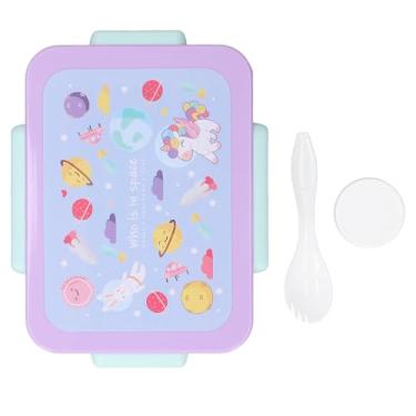 Imagem de Lancheira Infantil, Recipiente Portátil para Cafeteria Escolar Com Utensílios, Cofre para Micro-ondas, Seções Separadas, Design Adorável, Materiais Premium para Crianças (PURPLE)