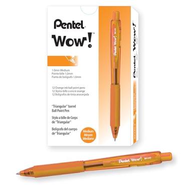 Imagem de Pentel WOW! Canetas esferográficas retráteis, linha média, tinta laranja, caixa com 12 (BK440-F)