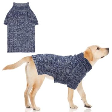 Imagem de KOOLTAIL Suéter de malha térmica para cães pequenos, médios e grandes, casaco de inverno com gola rolê, roupas quentes, roupas de moletom para clima frio, pulôver para filhotes e gatos, azul-marinho,