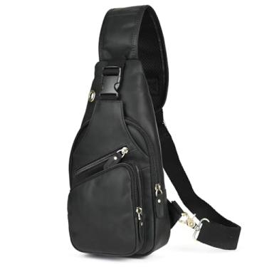 Imagem de Le'aokuu Moda masculina casual designer de chá viagem caminhada transversal bolsa tiracolo alça de ombro bolsa masculina couro 8015, X preto escuro, 6.7 x 3 x 11.8 inches