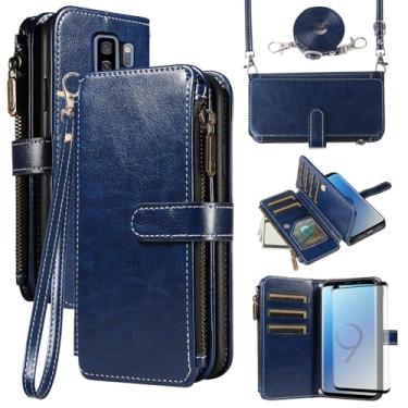 Imagem de Asuwish Capa de celular para Samsung Galaxy S9 Plus com protetor de tela de vidro temperado e cordão com zíper, carteira com suporte para cartão, acessórios para celular S9+ 9S 9+ S 9 9plus S9plus