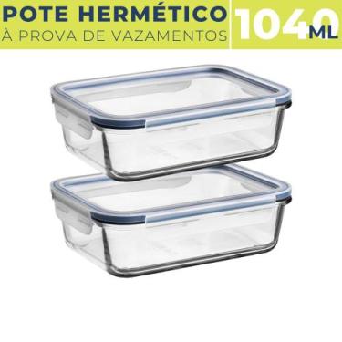 Imagem de 2 Pote De Vidro Retangular 1040ml Marmita C/ Tampa Hermética - Quality