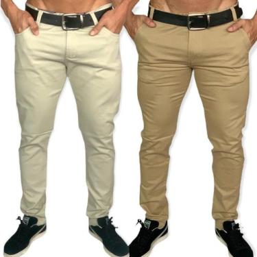 Imagem de Kit 2 Calças sarja masculino slim reta cores variadas - sky jeans, Cre