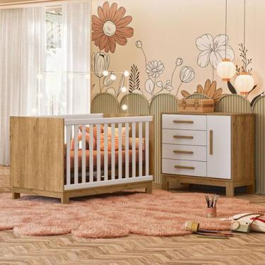 Imagem de Quarto Infantil Completo Lion 1 Porta 4 Gavetas Branco/Freijo - Pnr Mó