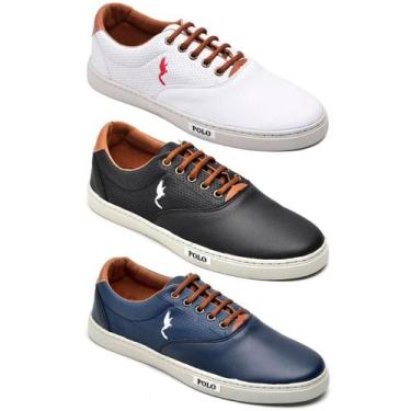 Imagem de Kit 3 Sapatênis Masculino Polo Blu Conforto Leve Dia a Dia, Branco, Az