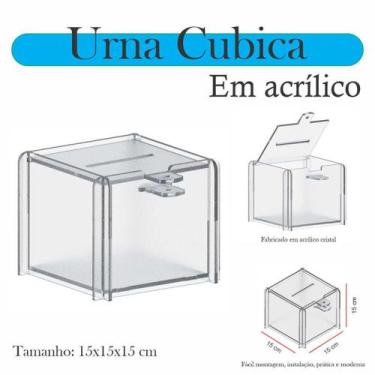 Imagem de Urna Acrílico Sorteio Caixa Sugestões Cubo Cofre 15 X 15 Cm - Indústri