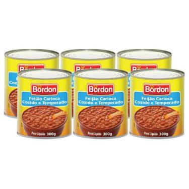 Imagem de kit 6 Feijão Carioca Cozido e Temperado Bordon Lata 300g