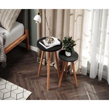 Imagem de Kit Mesas Tabriz Preto Apoio Sofá Lateral Decoração Casa MDF - Móveis 