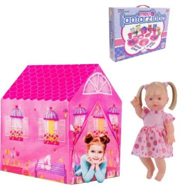 Imagem de Kit Brinquedo Faz de Conta Bebe Elisi + Barraca e Jantar - DM Toys Adi
