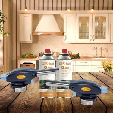 Imagem de Kit 2 maçarico culinário automático controle de chama + 2 refil gás bu