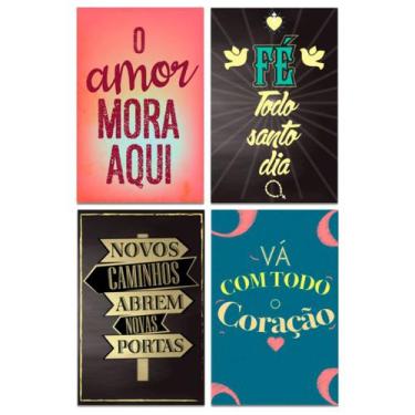 Imagem de Kit 4 Placas Decorativas Com Frases Fé Amor Mdf 20x30 cm - Art Print