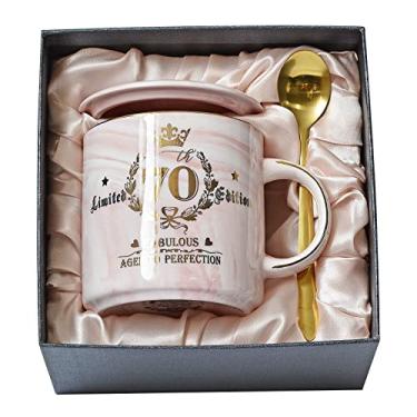 Imagem de Presentes de aniversário de 70 anos para mulheres - Caneca de café envelhecida à perfeição - Presente de aniversário exclusivo para avó, mãe, esposa, namorada, irmã, - Caneca de mármore rosa para