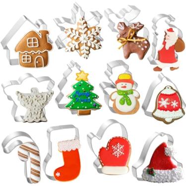 Imagem de Conjunto de cortadores de biscoito de Natal – boneco de neve, árvore de Natal, homem de gengibre, casa, bengala doce, anjo, meia, sino, cortador de biscoito de fondant de Natal para assar no inverno