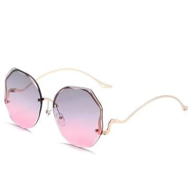 Imagem de HCPIHF Óculos de sol sem aro grandes Vogue Feminino Shades Óculos de sol para decoração Viagem Praia, 794, c7 cinza rosa, tamanho único