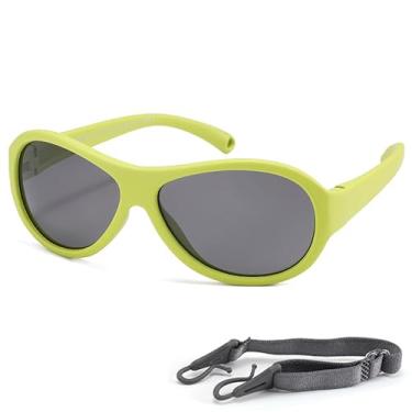 Imagem de Teumire Óculos de sol aviador polarizados infantis de borracha flexível com alça para bebês meninos meninas de 0 a 36 meses, A07 Verde abacate, Medium