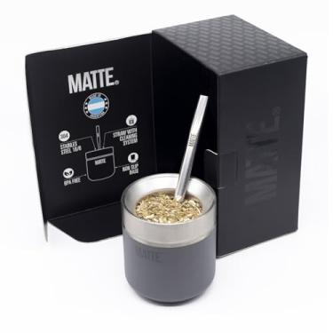 Imagem de Matte Conjunto de cabaça e bomba de erva mate de 184 g - Inclui DS Pro Box - Kit de conjunto de erva mate livre de BPA com canudo mate, design elegante, base antiderrapante (cinza)