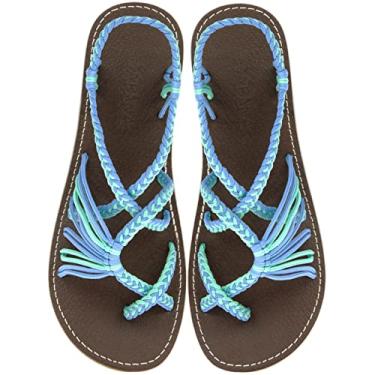 Imagem de Capana Sandálias rasas femininas de tecido - sandálias trançadas com tiras, sandálias de praia para mulheres verão elegante, sandálias boêmia de corda, sapatos femininos casuais de primavera,