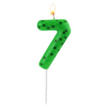 Imagem de Pixel Miner Vela de bolo de aniversário, topo de bolo, número verde, velas de aniversário dinamite, velas de aniversário com tema TNT para suprimentos de decoração de festa (7)