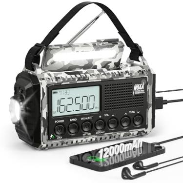 Imagem de Eoxsmile Rádio de emergência 12000 mAh com alerta meteorológico NOAA | Solar, manivela, bateria AM/FM/ondas curtas com carregador tipo C, lanterna, SOS para furacão, acampamento, sobrevivência ao ar