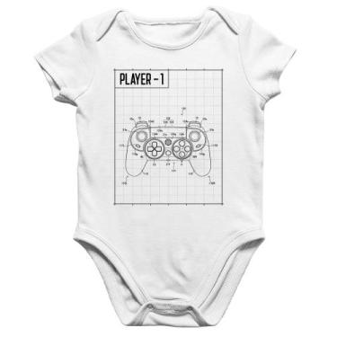 Imagem de Body Bebê Algodão Player 1 Controle Joystick - Foca na Moda, Branco, G